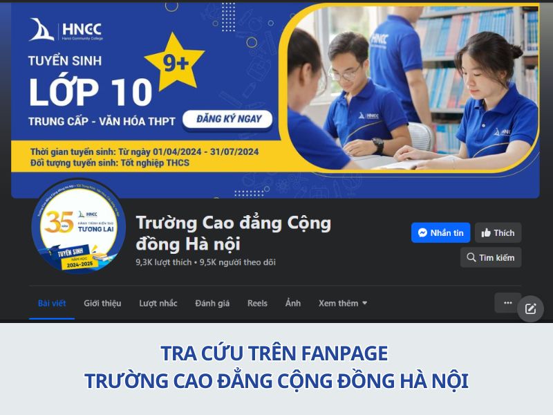 Tra cứu kết quả tuyển sinh Cao đẳng trên Fanpage của trường Cao đẳng Cộng đồng Hà Nội